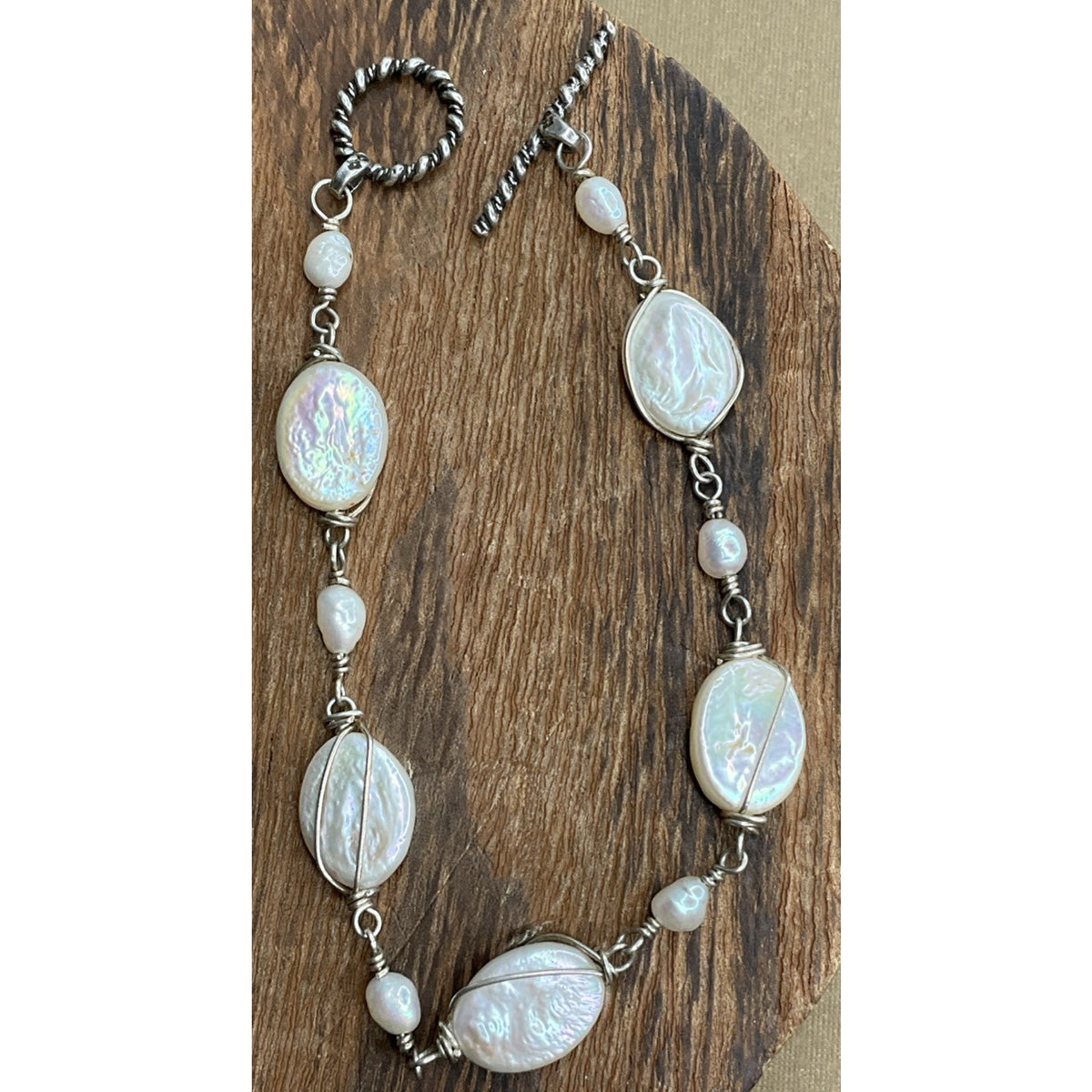 Sterling Silver Freshwater Coin Pearl Bracelet Baroque Pearls Toggle 7.5