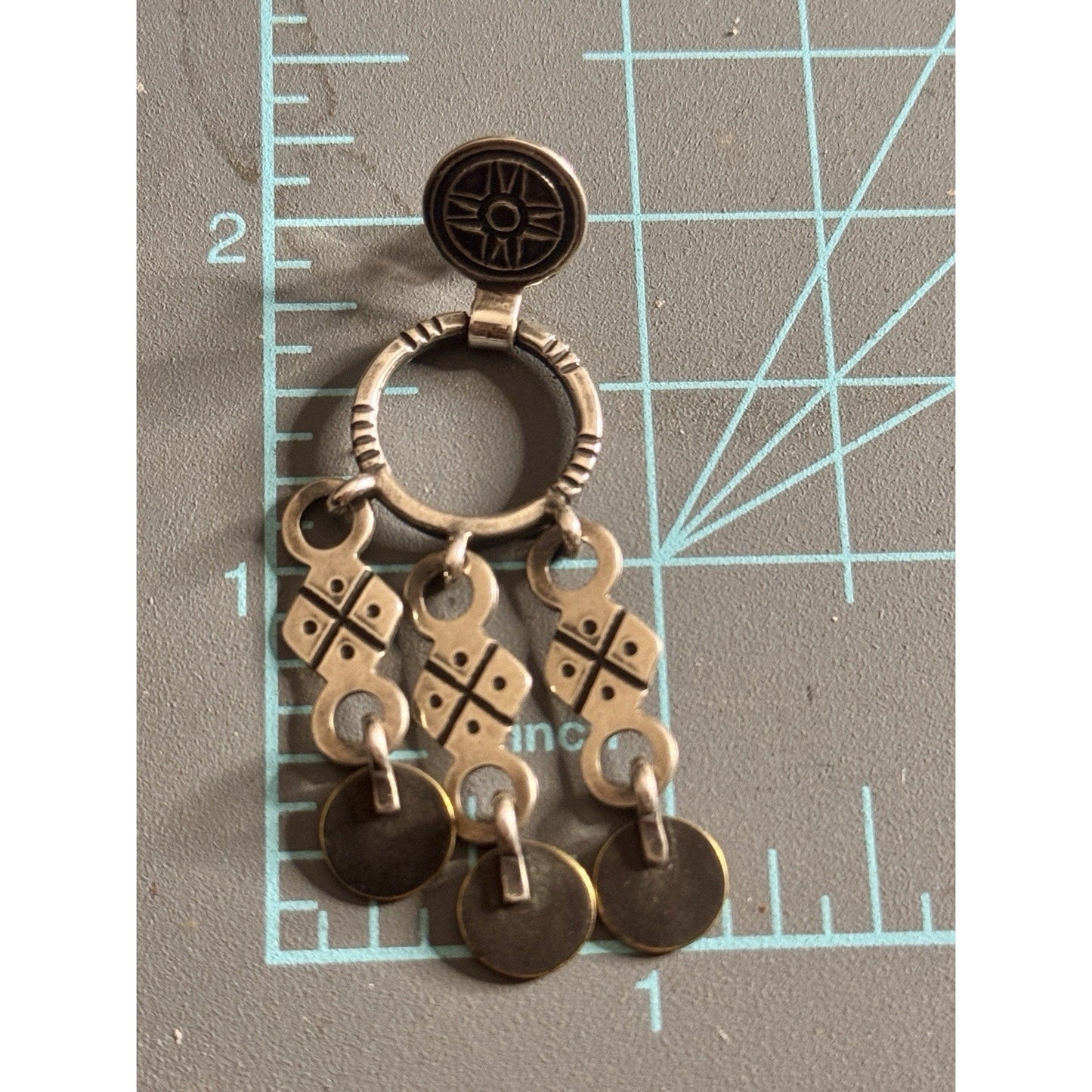 Pre owned James Avery Vintage Retired RARE Silver & Brass Chandelier Aztec Dangle Earrings
