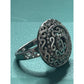 Vintage Sterling Silver Diamond Pavé Dome Scroll Bold Ring Size 7.5 7.8g