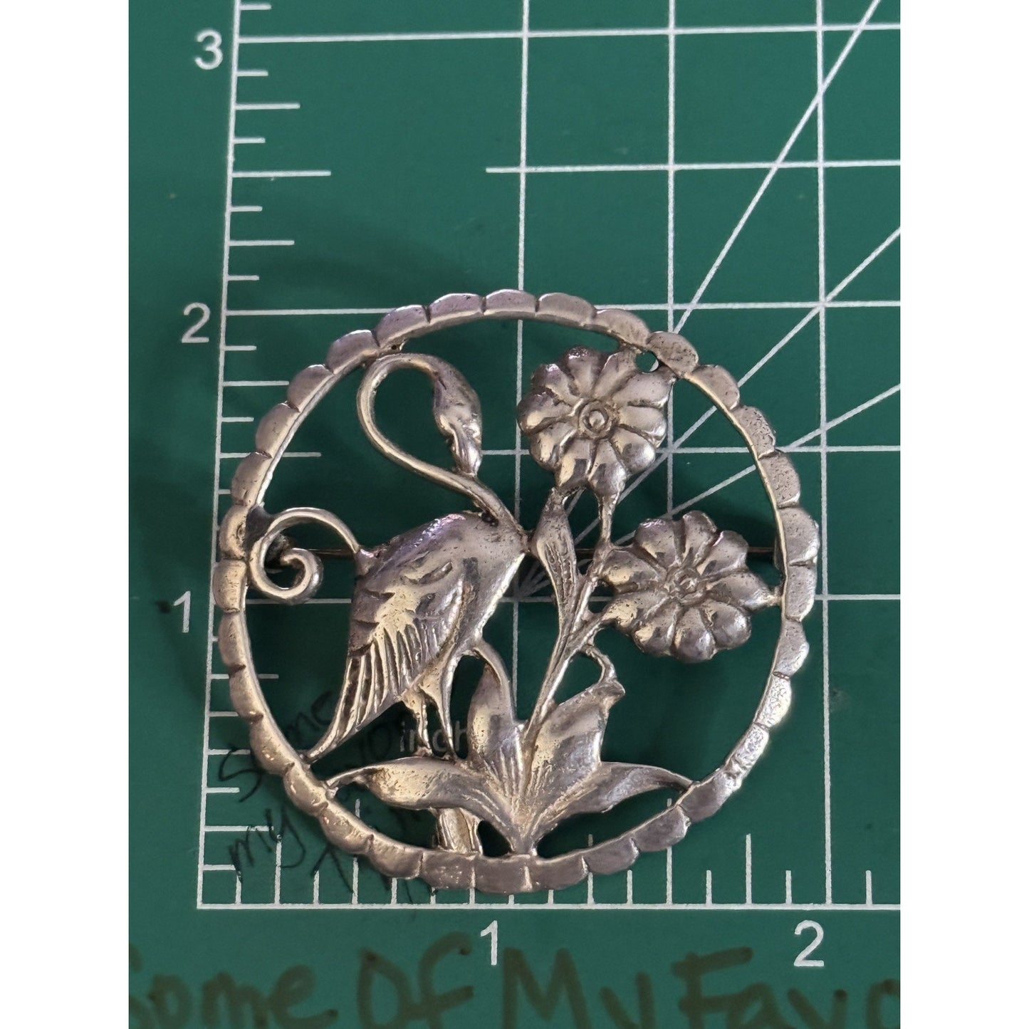 Vintage Sterling Silver Bird & Flower Cutout Brooch Pin Signed LMG 12.4g