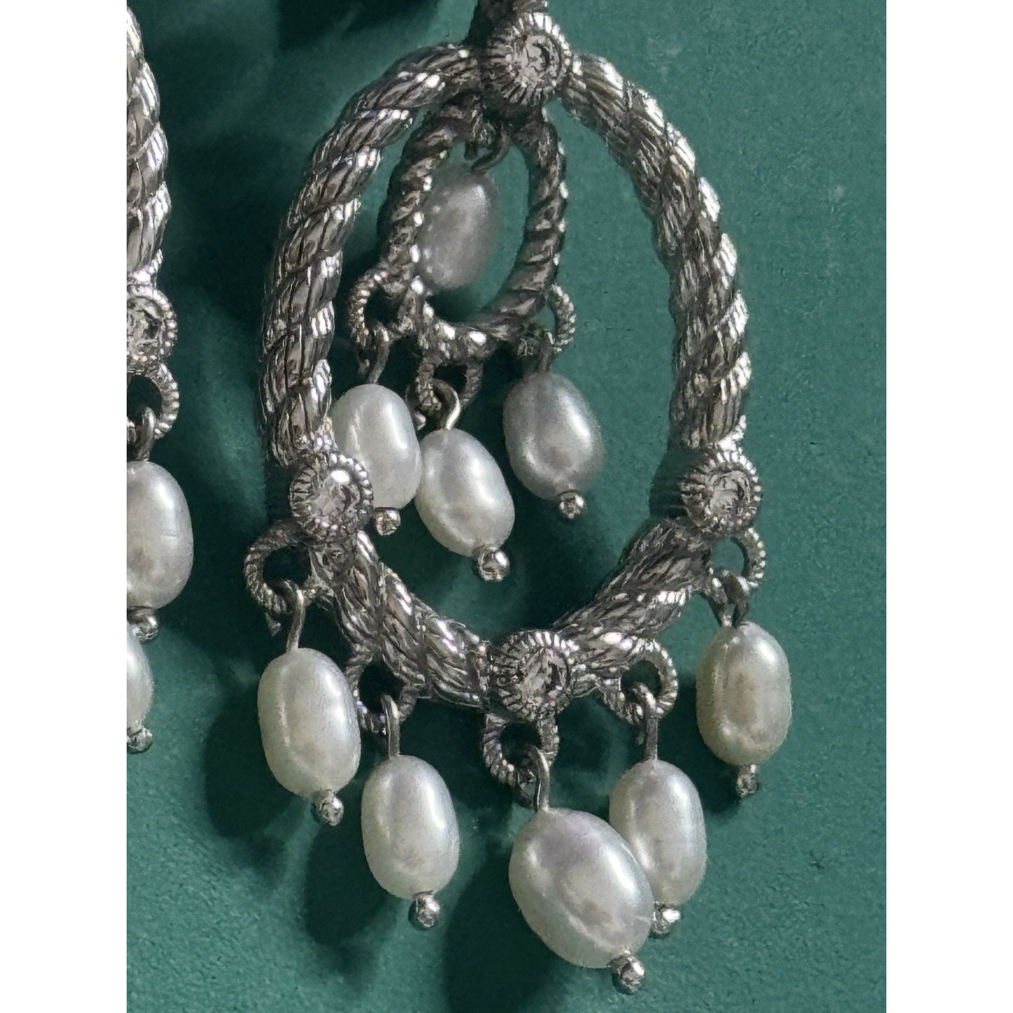 Vintage Judith Ripka 925 Sterling Silver Pearl Chandelier Drop Earrings 14.6g