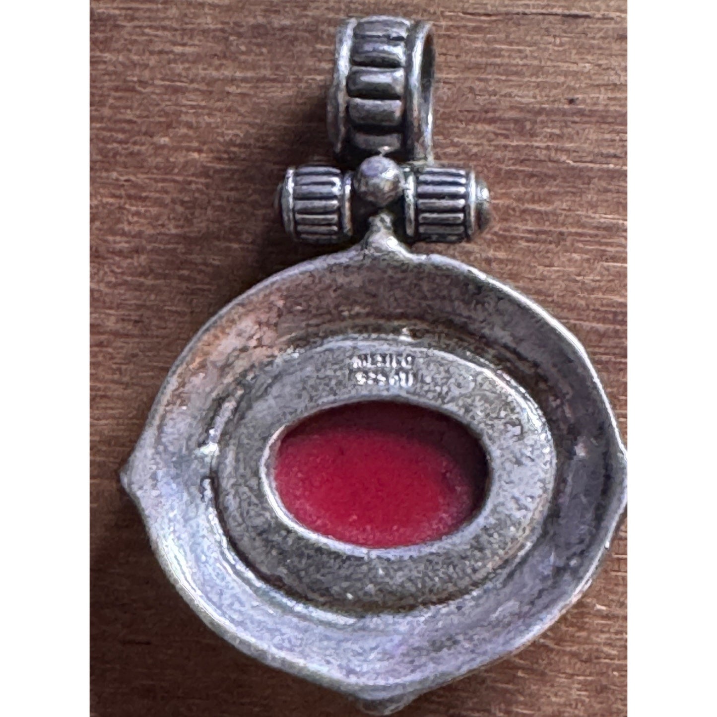 Vintage ATI Mexico 925 Sterling Silver Red Cabochon Pendant 16g Bold Artisan