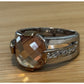 Vintage 925 Sterling Silver Champagne Quartz Statement Cocktail Ring Size 9.5