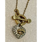 Vintage Juicy Couture Gold Tone Pavé Crystal Crown Heart Toggle 16” Necklace Y2K
