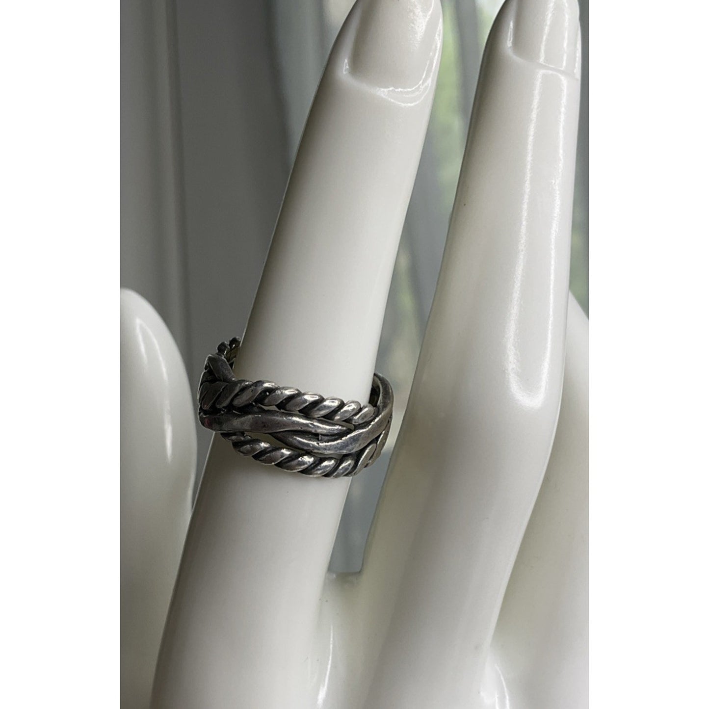 Sterling Silver Braided Wrap Ring Size 7.5 Rope Twist Crossover Statement 925
