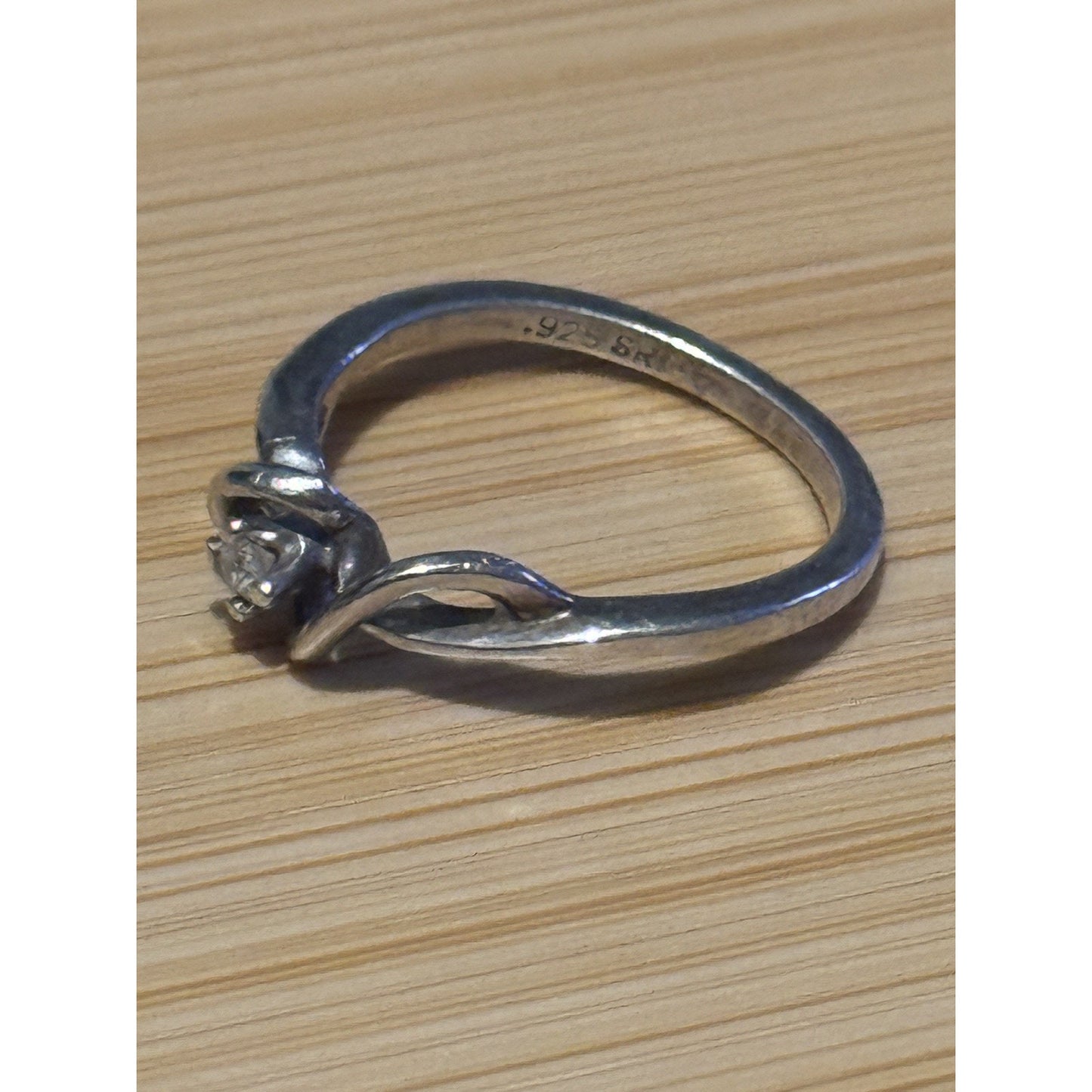 Vintage Sterling Silver SR Diamond Wave Sweetheart Promise Ring Size 5.5