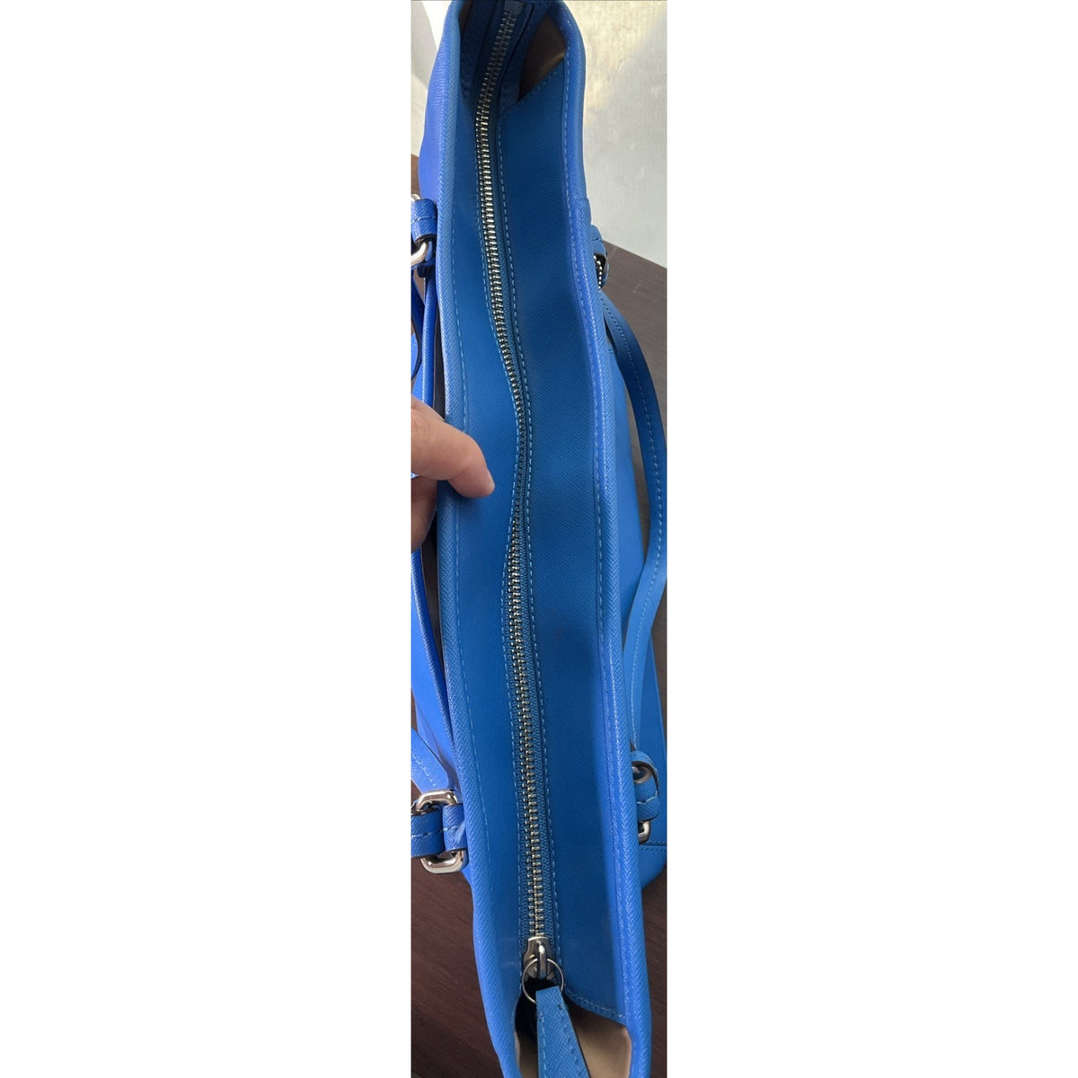 Coach Peyton Leather Cerulean Blue Zip Top Tote Bag Purse