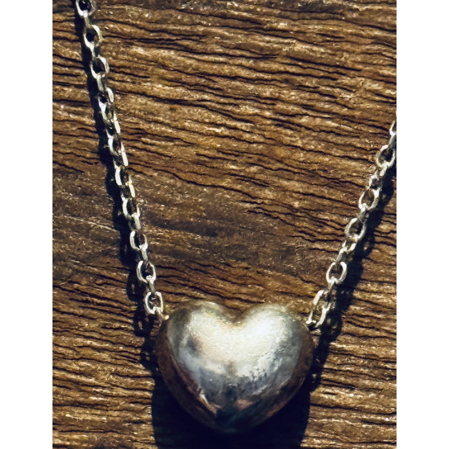Vintage Dyadema 925 Italy Sterling Silver Puffy Heart Necklace 15-17” Signed