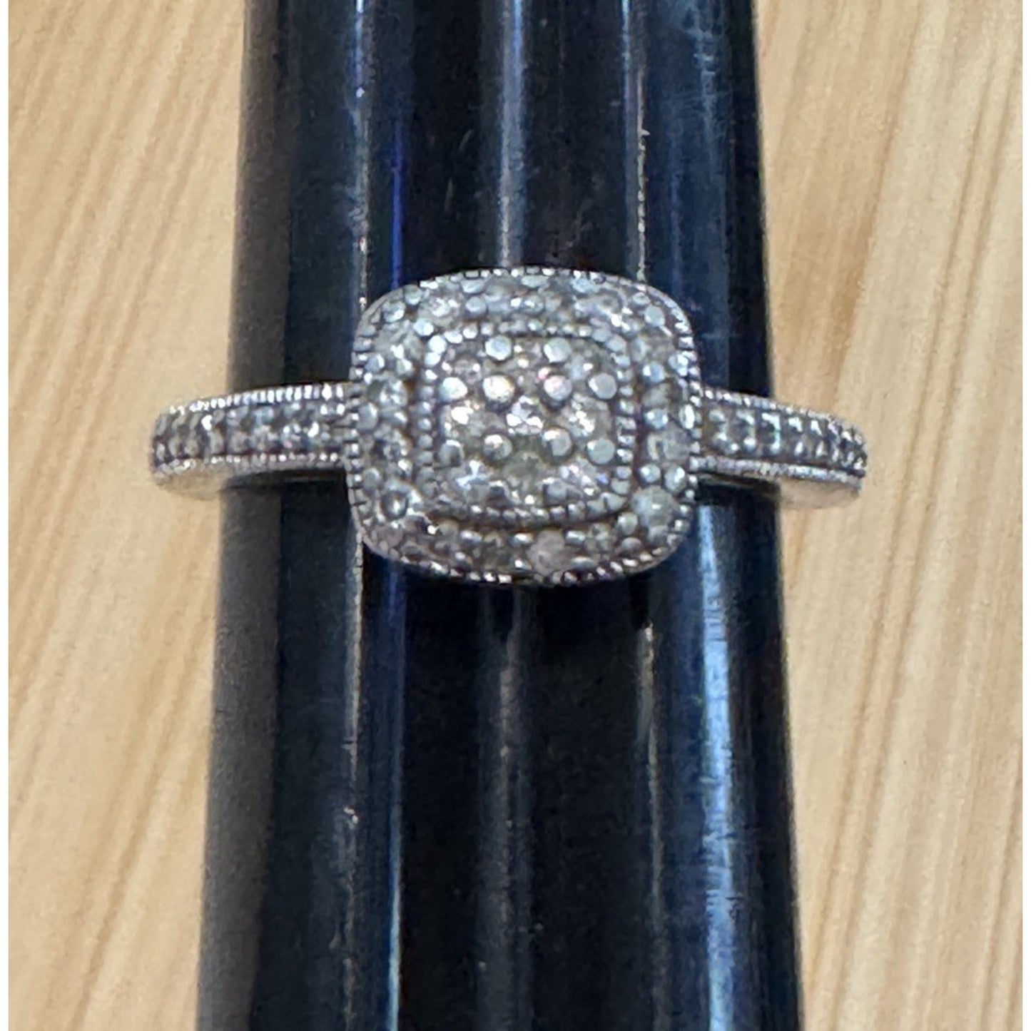 Vintage Pave Diamond Cushion Halo Sterling Silver Ring Size 7