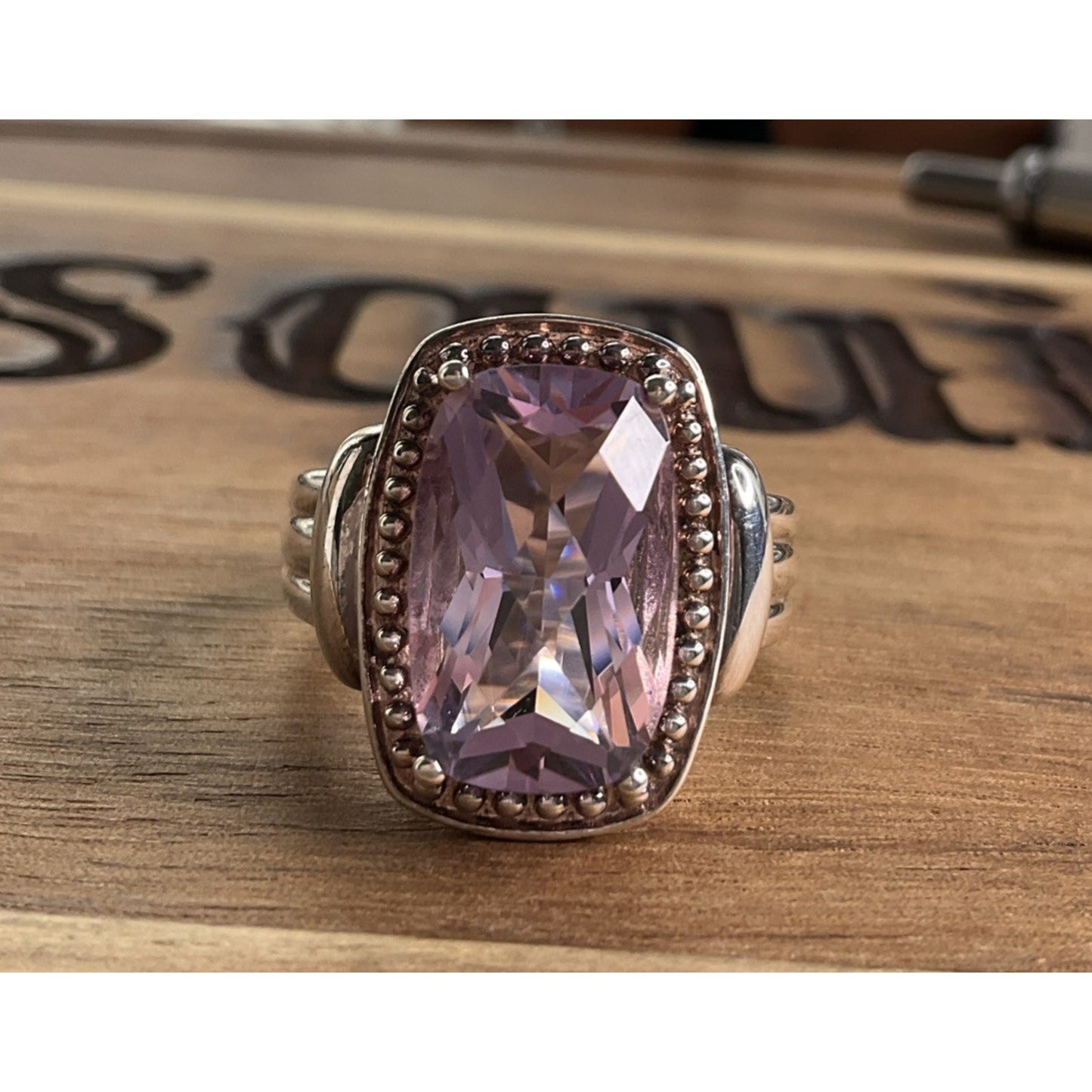 Vintage Sterling Silver Pink Lavender Quartz Cocktail Ring Statement Size 10