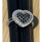 Vintage Sterling Silver Black and White Moissanite Heart Cluster Ring Size 7.5
