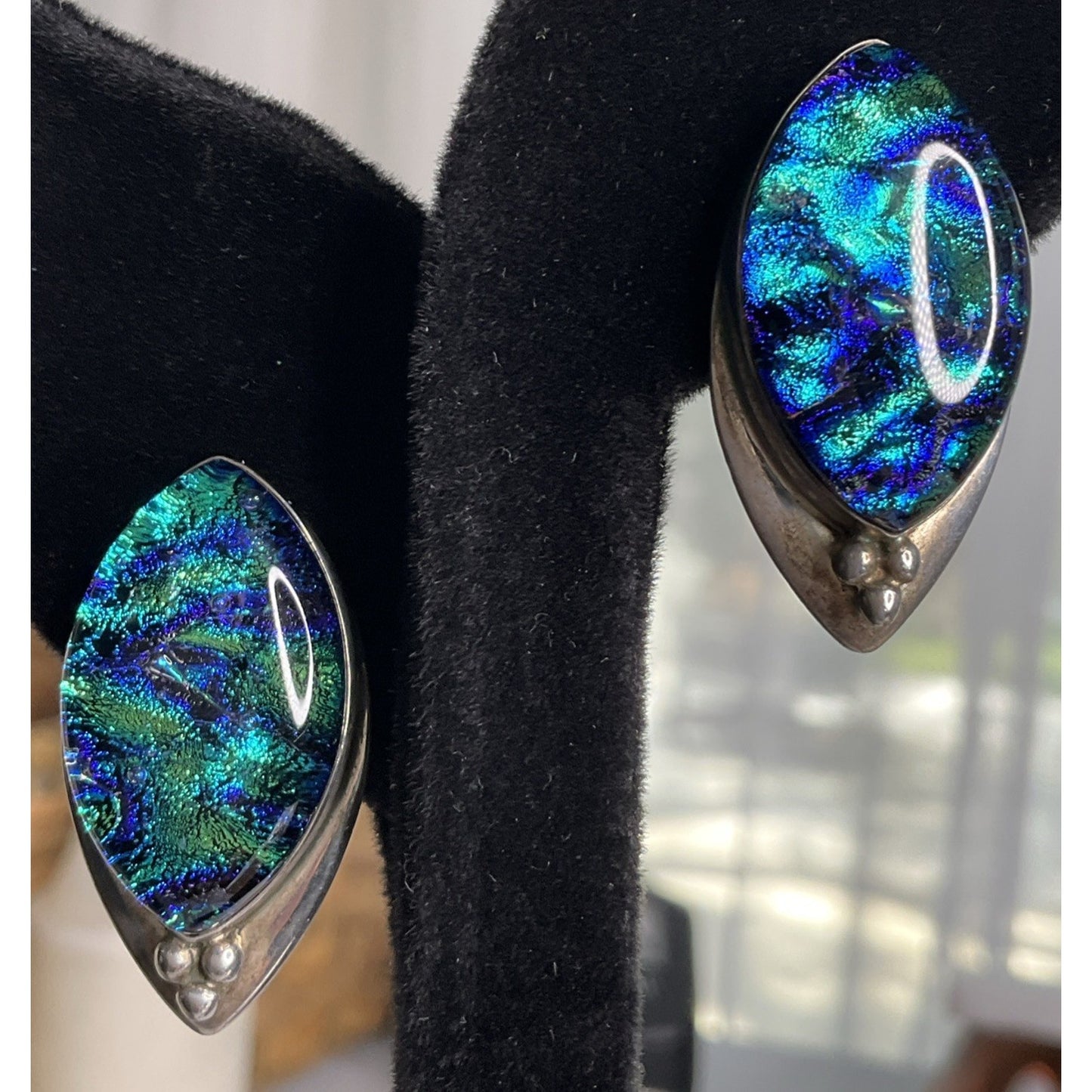 Vintage Jay King DTR Sterling Silver Dichroic Glass Statement Earrings 16g