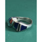 V Benally Navajo Sterling Silver Inlay Ring Turquoise Lapis Spiny Oyster Sz 7.25