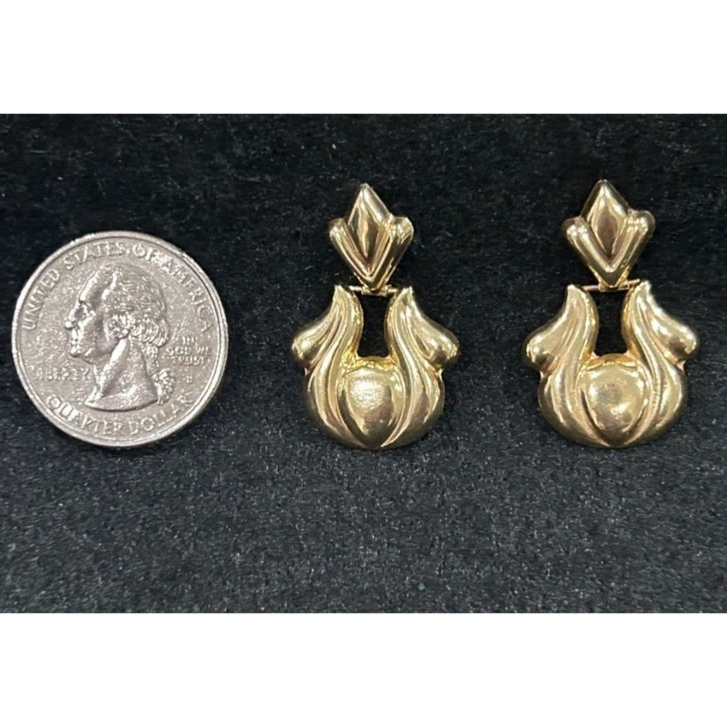 Vintage 14k Gold Door Knocker Post Dangle Drop Earrings