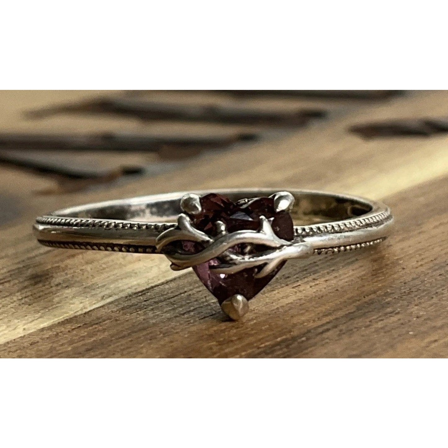Sterling Silver Garnet Heart Bypass Love Ring 925 January Birthstone Size 10.25