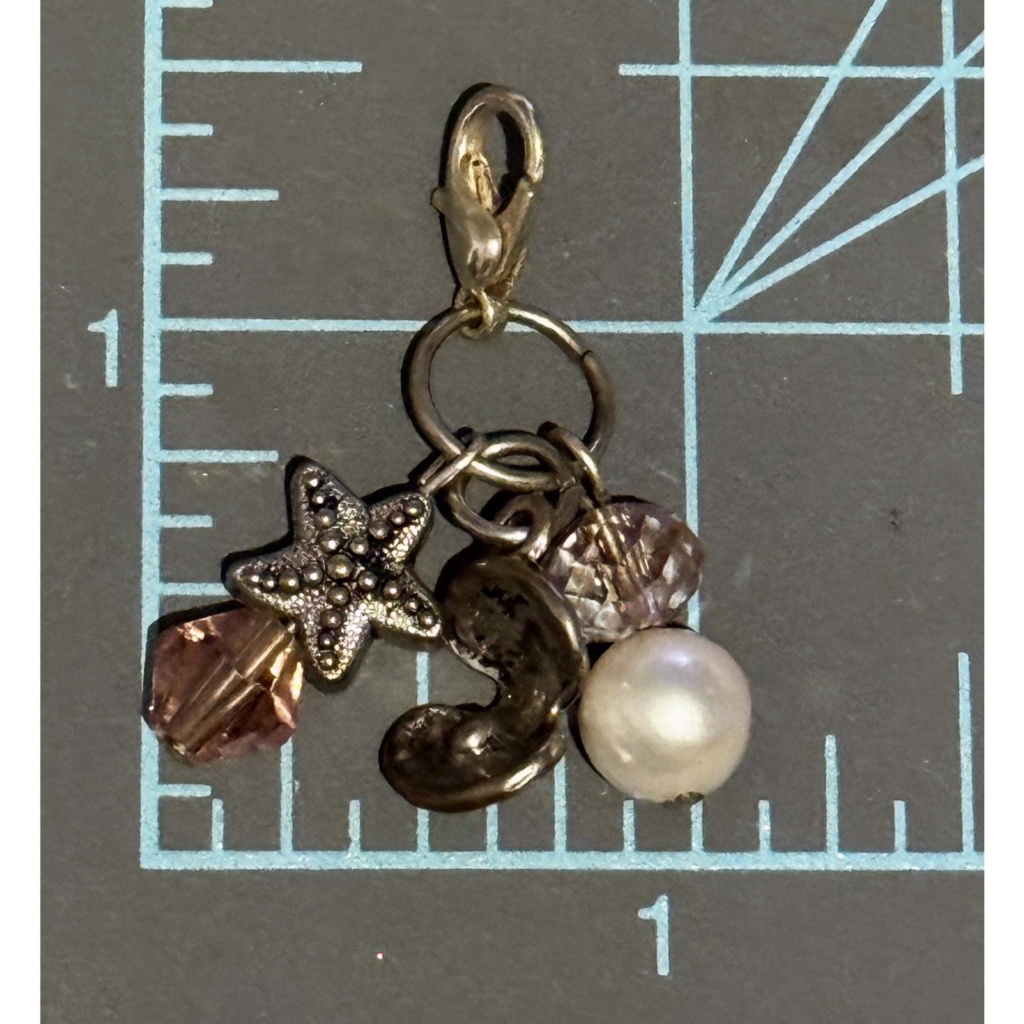 Vintage Sterling Silver 925 Multi Cluster Beach Ocean Starfish Pearl Charms