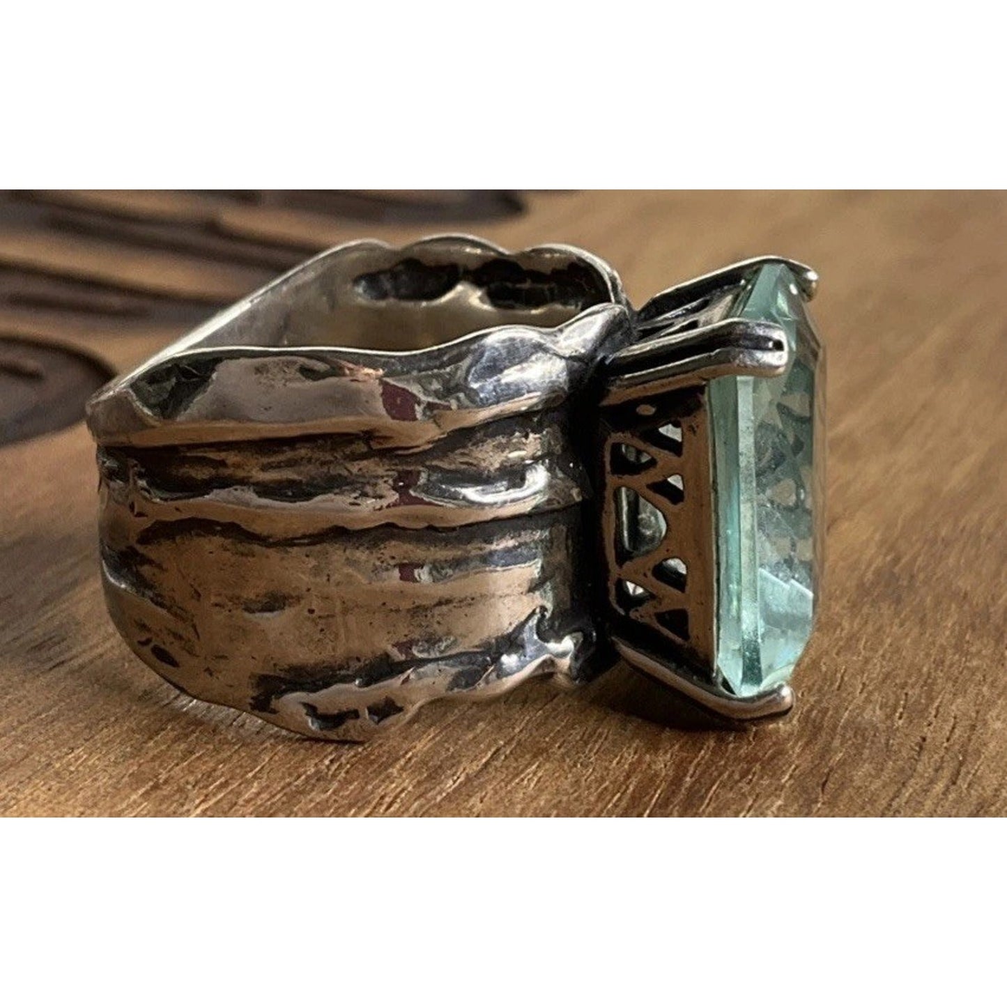RETIRED Sterling Silver SILPADA Emerald Cut Green Stone Ring Statement Size 9