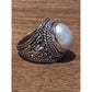 Sterling Silver CFJ Thailand Ornate Filigree Ring with Genuine Pearl Size 5