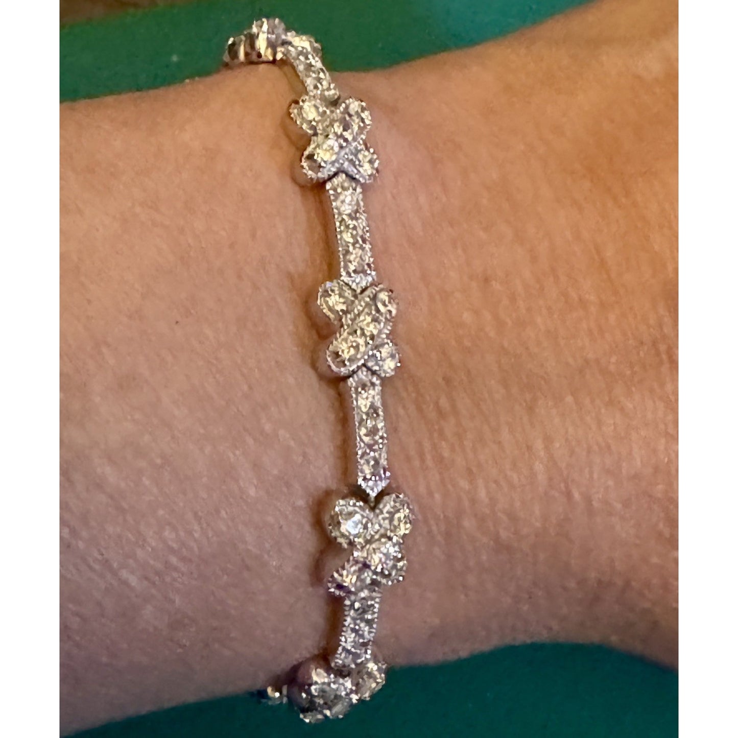 Vintage FAS 925 Sterling Silver Clover Tennis Bracelet 6.75” 12g