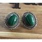 Vintage Sterling Silver Malachite Earrings Southwestern Rope Leaf Design 8.9gr
