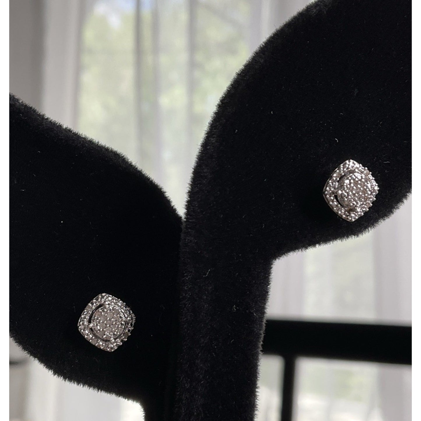 Sterling Silver Halo Stud Earrings Cushion Cut Micro Pave