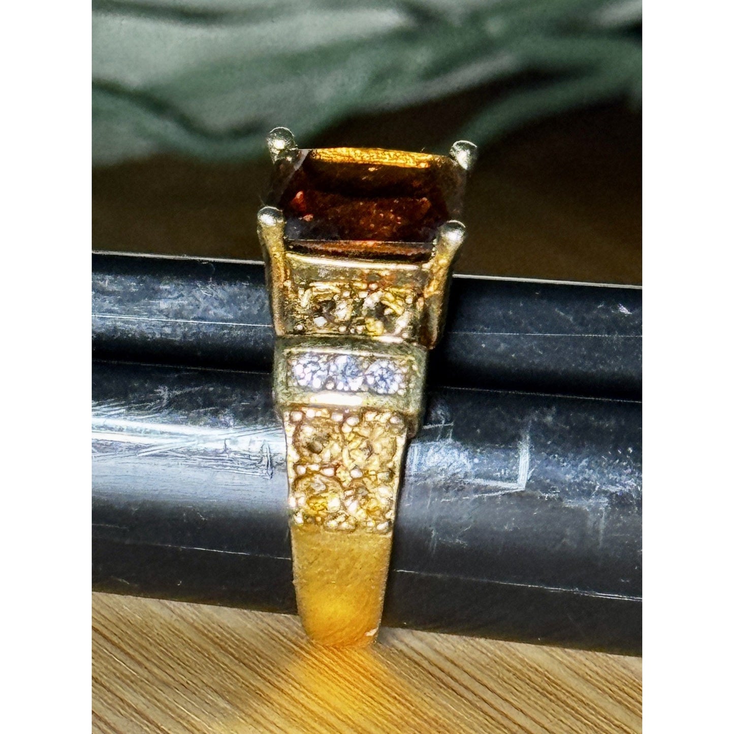 Vintage 18K GF Brown Crystal Rhinestone Cocktail Ring Size 9.25