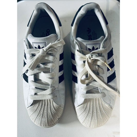 Mens Boys Adidas 3 Black Stripes Running Tennis Shoes Size 7.5 Pre-Owned