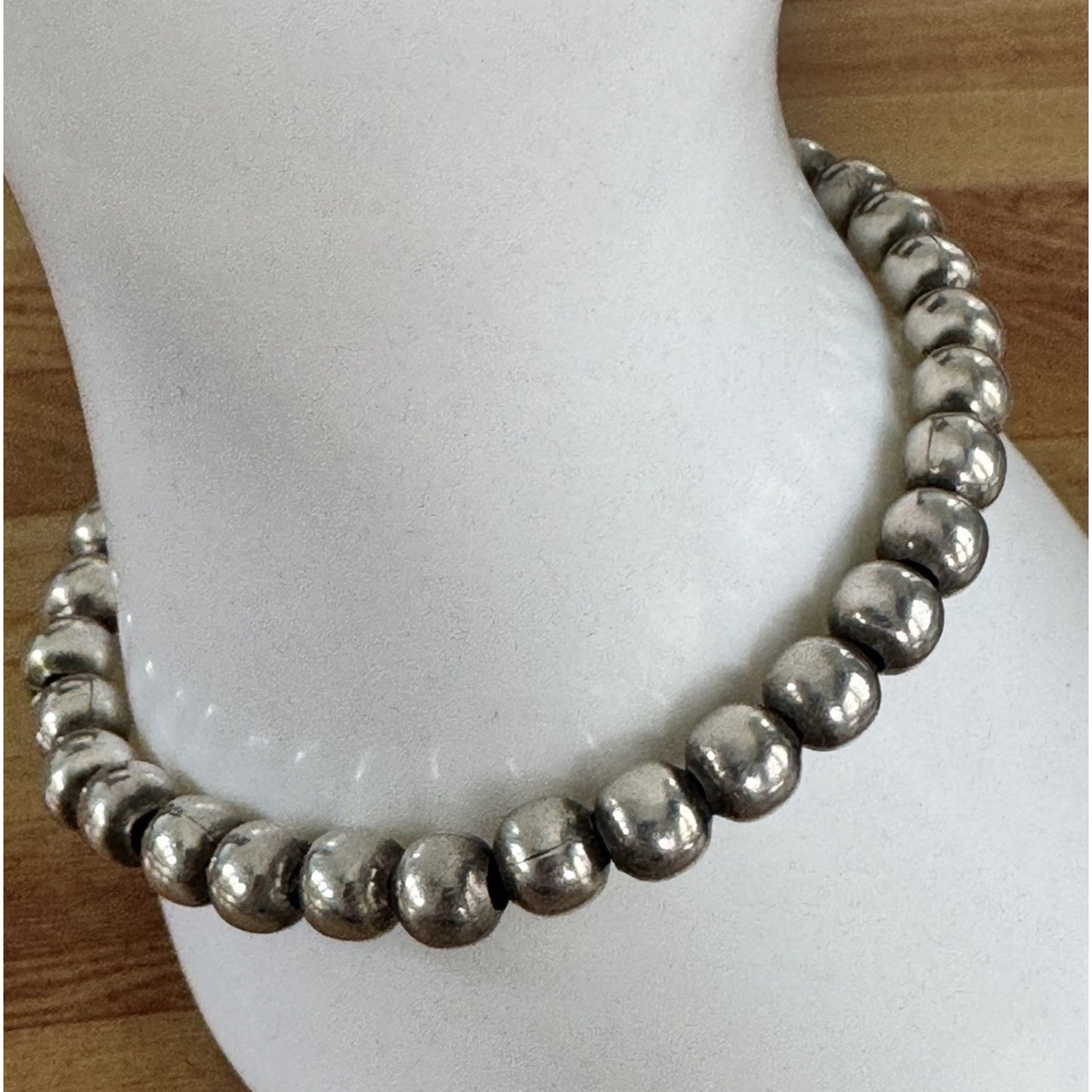 Vintage Sterling Silver Navajo Pearl Style Bead Bracelet 7.25” Toggle Clasp 17g