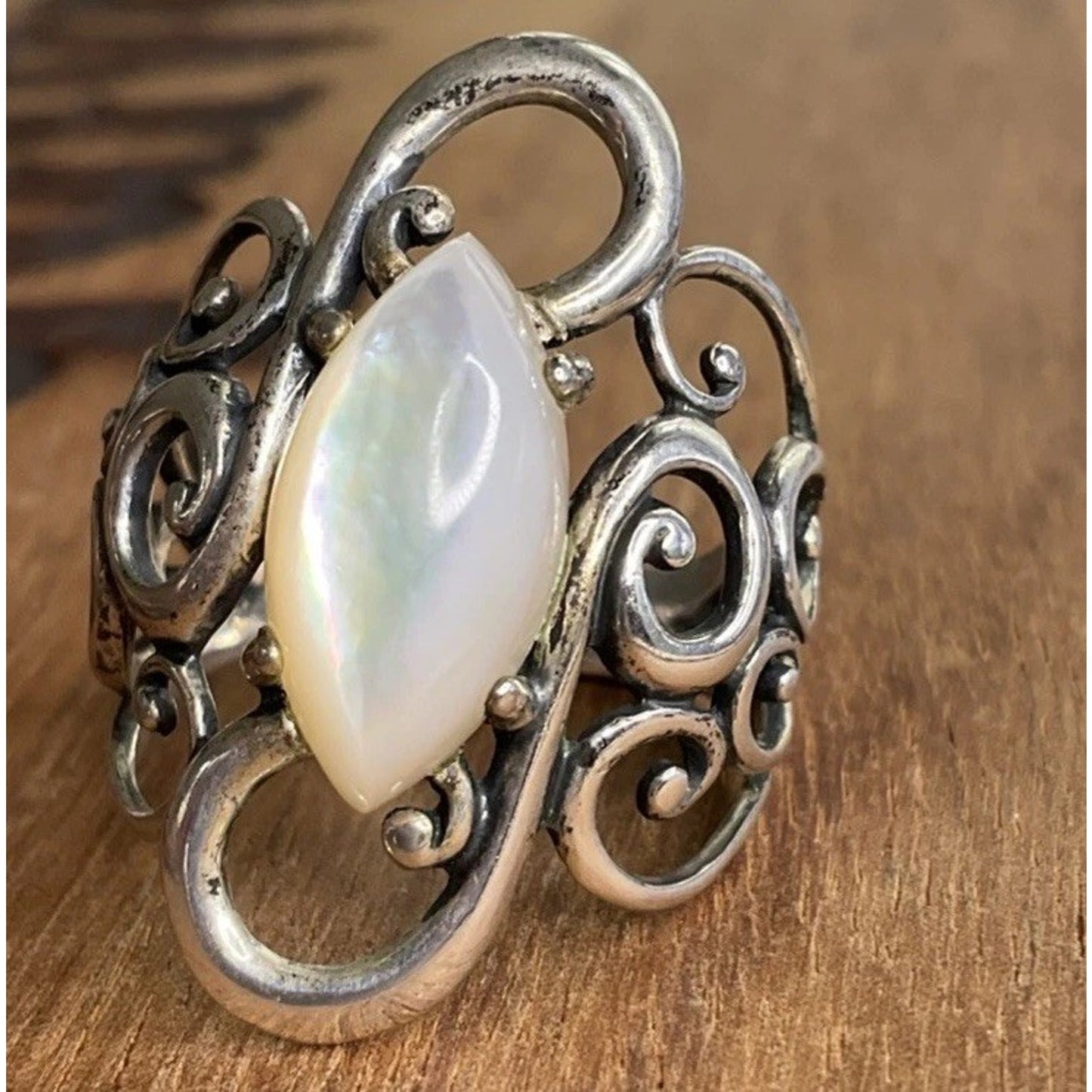 Carolyn Pollack CP 925 Sterling Silver Mother of Pearl Filigree Ring Size 8.5
