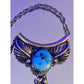Vintage Sterling Silver Turquoise Wing Feather Pendant Necklace 16” 2.25” Tall