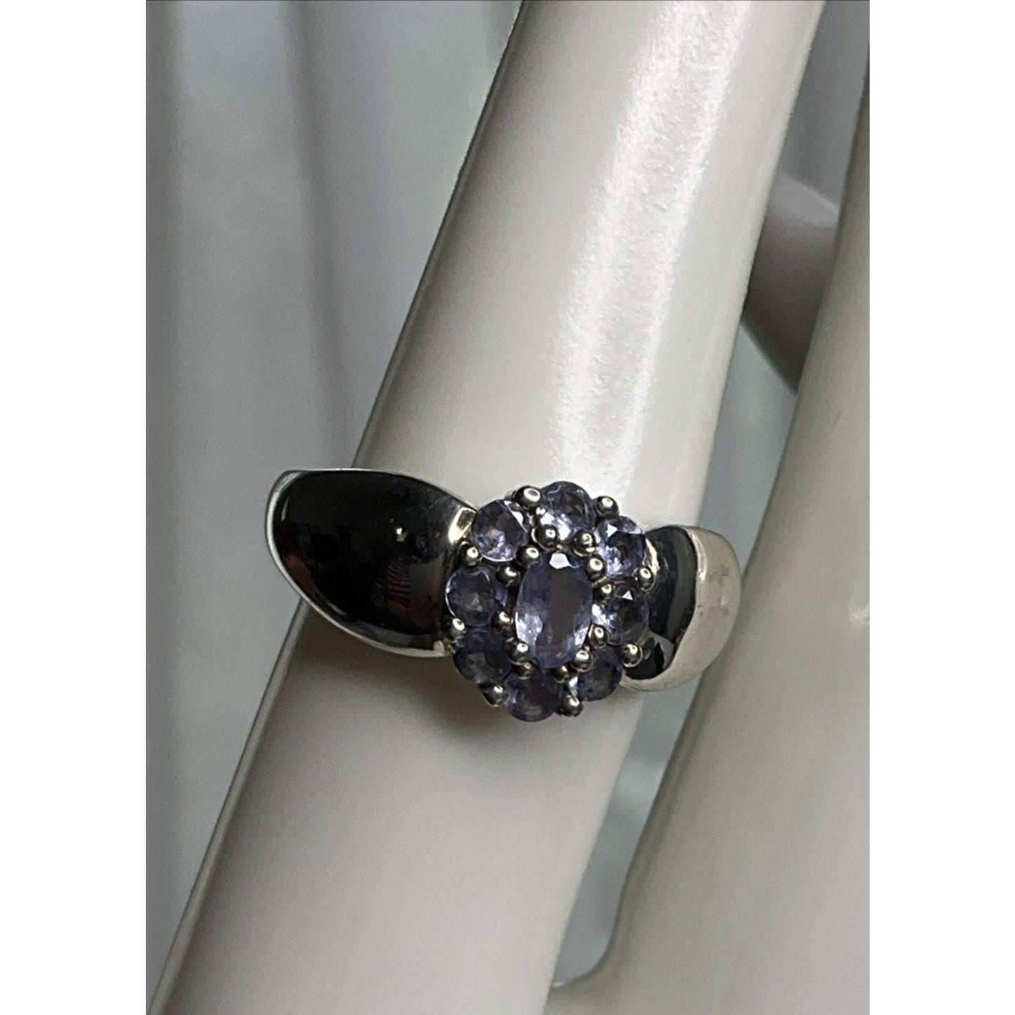 Sterling Silver Amethyst Cluster Wide Band Ring Size 7.5 Purple February Stone