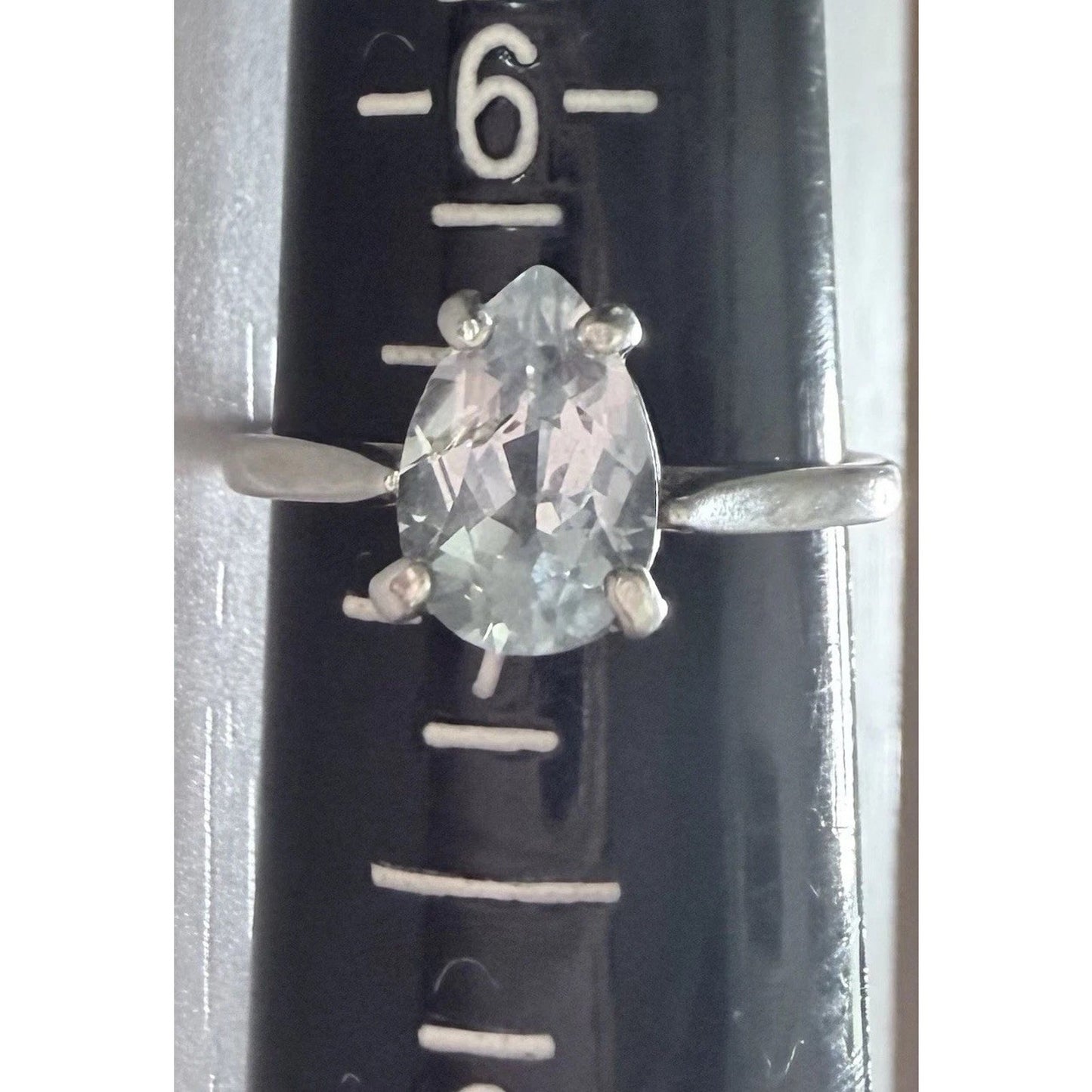 Minimalist Sterling Silver Blue Topaz Pear Shape Solitaire Ring 925 Size 6.5