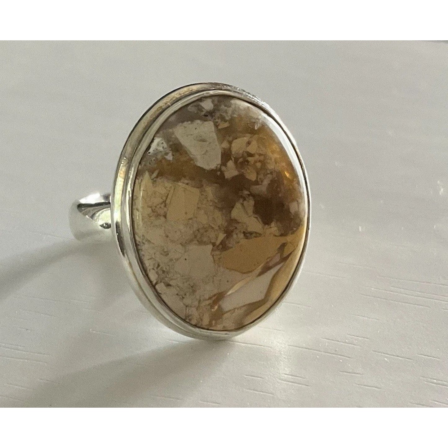 Sterling Silver Picture Jasper Ring 925 Size 7.5 Natural Earth Tone Stone