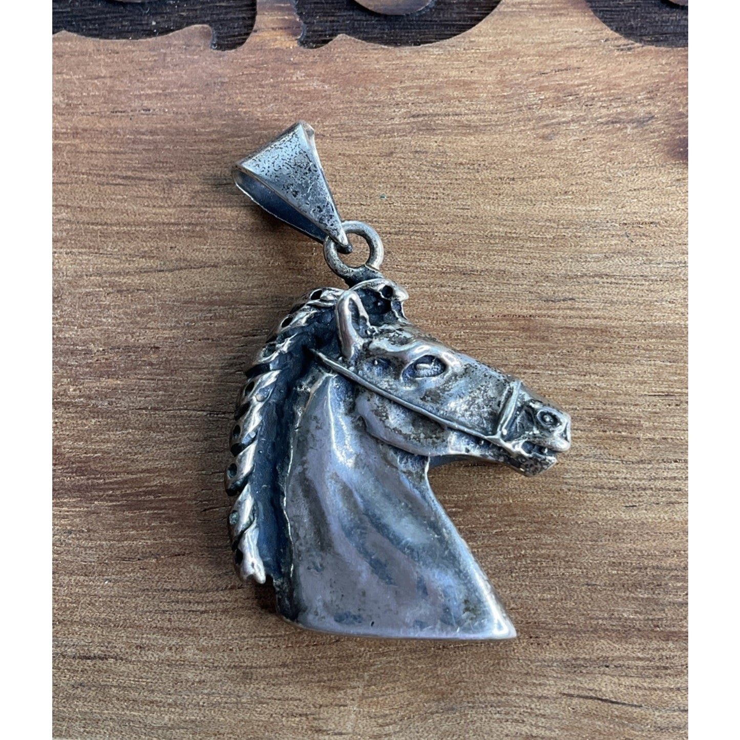 Vintage Silver Tone Horse Head Pendant Western Equestrian Charm Horse