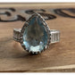 Vintage Blue Pear Cut Gemstone Halo Ring Sterling Silver Statement Ring Size 7