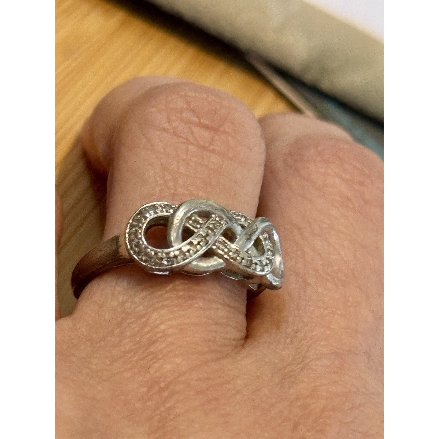 Vintage Pave Diamond Accent Sterling Silver Infinity Lovers Knot Ring Size 7