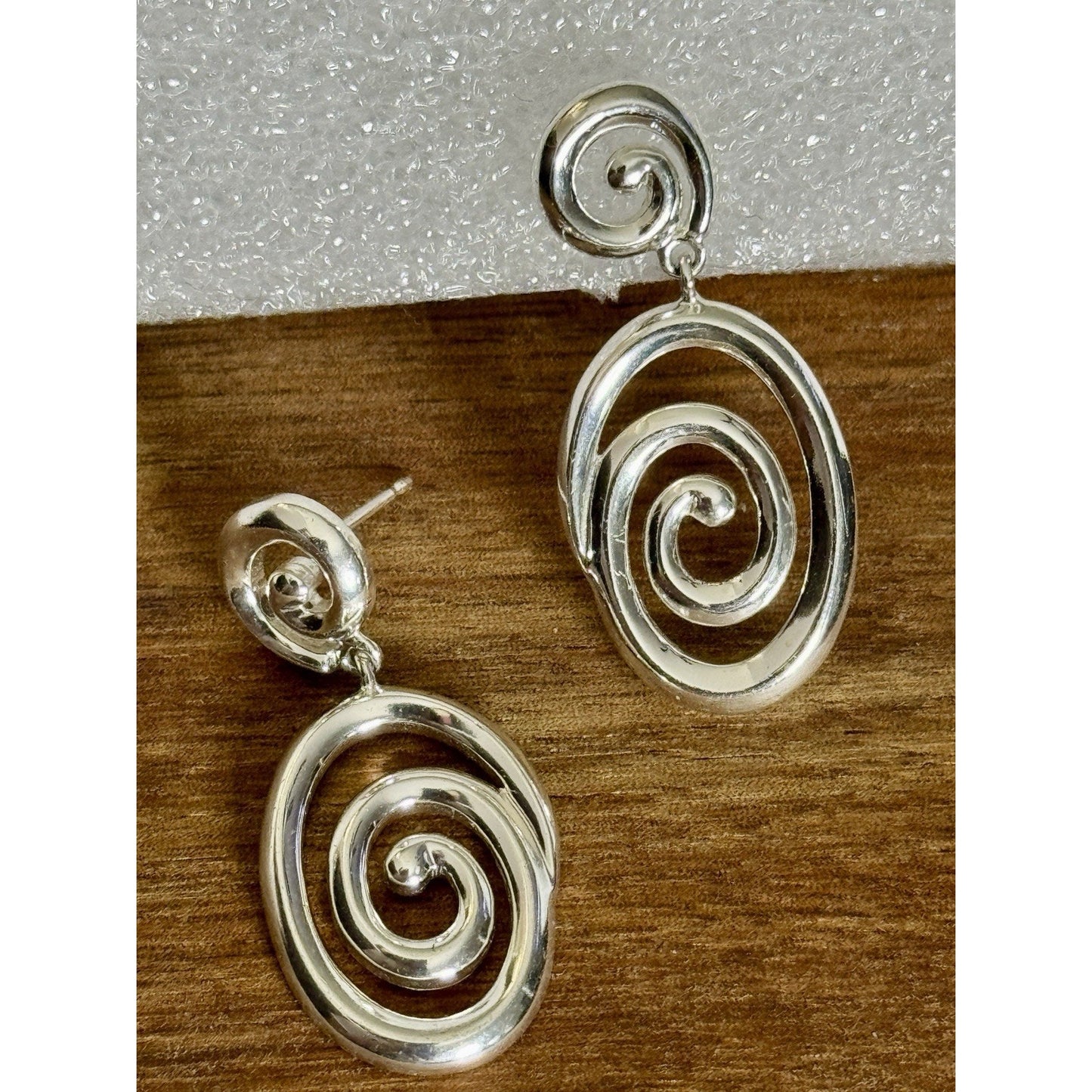 Sterling Silver Spiral Swirl Dangle Post Earrings 925 Modern Abstract 1.5” 9.9gr