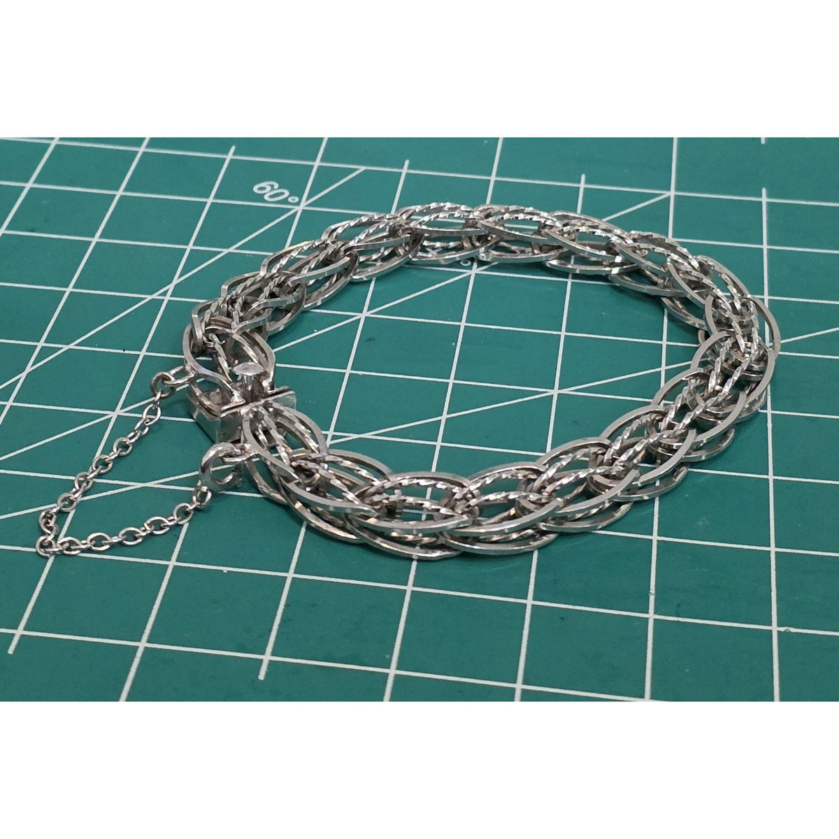 Vintage Silver Silver Braided Woven Oval Twisted Diamond Cut Link Bracelet 7.5”