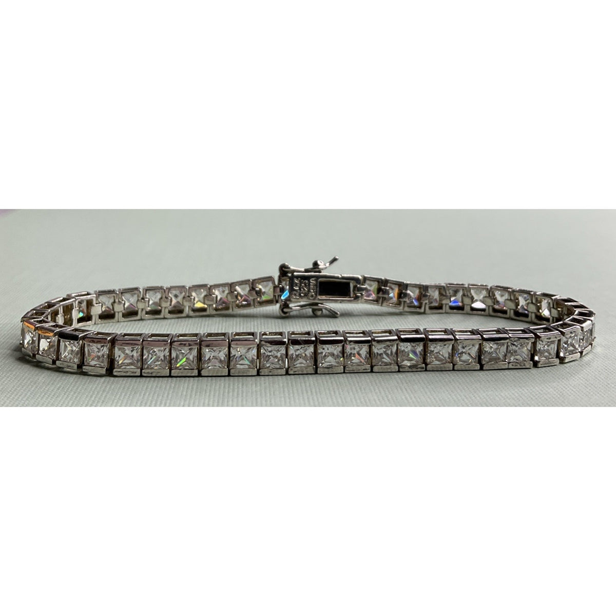 Sterling Silver Cubic Zirconia 7.25 Inch Box Chain Tennis Bracelet