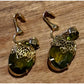 Vintage Sarah Coventry Touch of Elegance Green Glass Clip Gold Tone Earrings ‘71