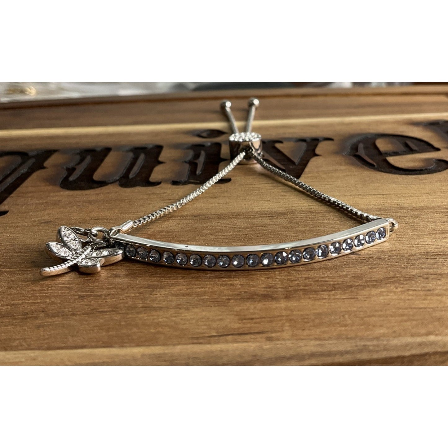 Sterling Silver IBBCN Blue CZ Bar Bracelet Butterfly Charm Adjustable Chain