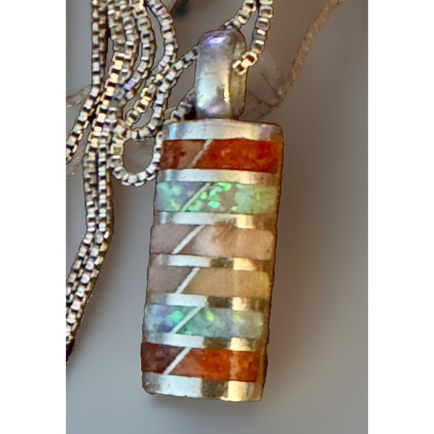 Southwestern Inlay Native Sterling Pendant Opal Jasper Shell MOP w 925 Necklace