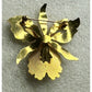Vintage Cloisonné Orchid Flower Brooch Pin Gold Tone Black White Enamel Floral