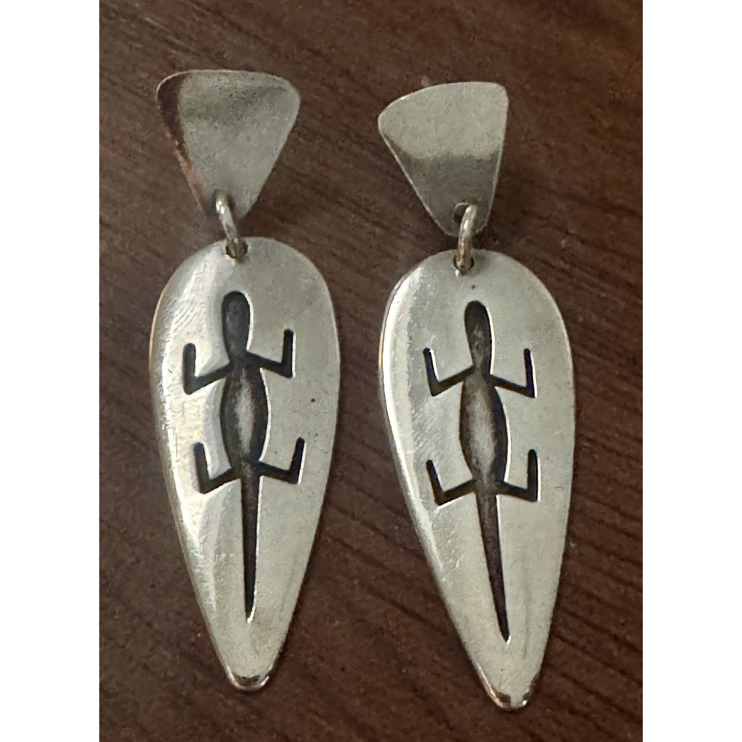 Vintage Sterling Silver Lizard Earrings Modernist Gecko Design Signed SA Navajo