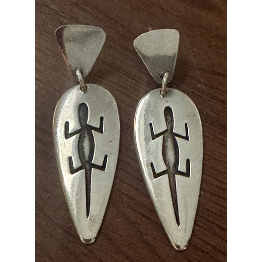 Vintage Sterling Silver Lizard Earrings Modernist Gecko Design Signed SA Navajo