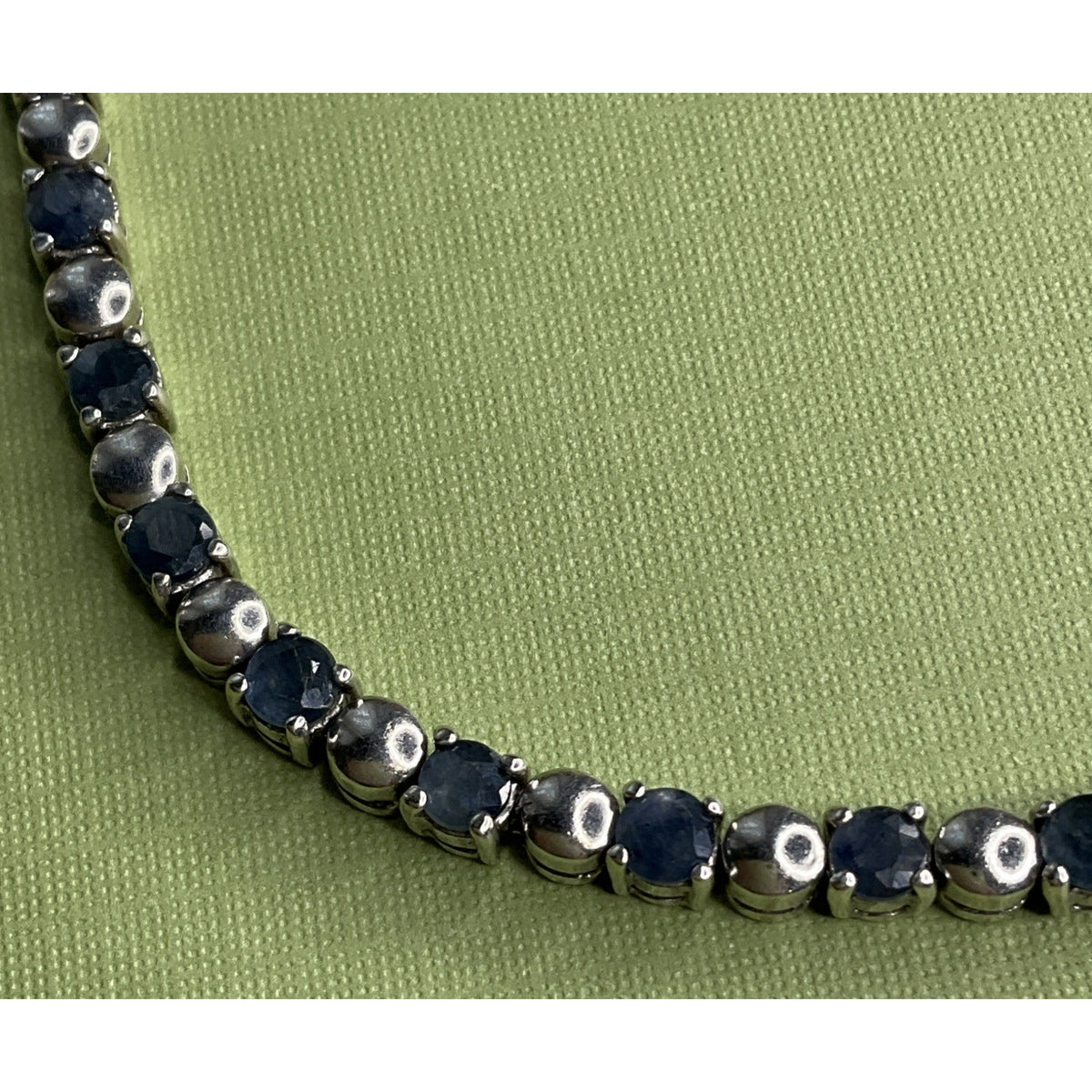 Vintage 925 Sterling Silver Blue Sapphire Tennis Bracelet 14g 7.25” Safety Chain