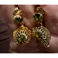 Vintage Sarah Coventry Touch of Elegance Green Glass Clip Gold Tone Earrings ‘71