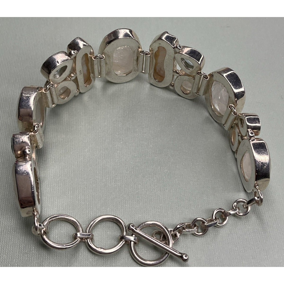 Vintage Sterling Silver Rainbow Moonstone Pearl Multi Gemstone Bracelet