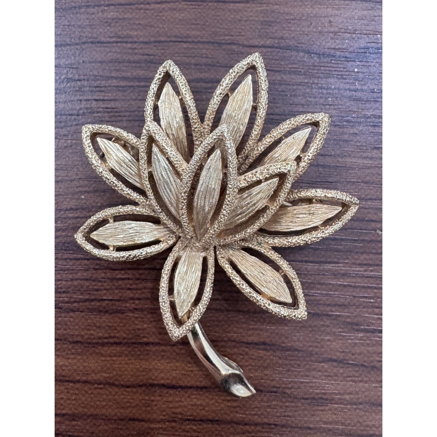 Vintage 1971 Avon Lotus Flower Brooch Gold Tone Precious Pretenders Floral Pin