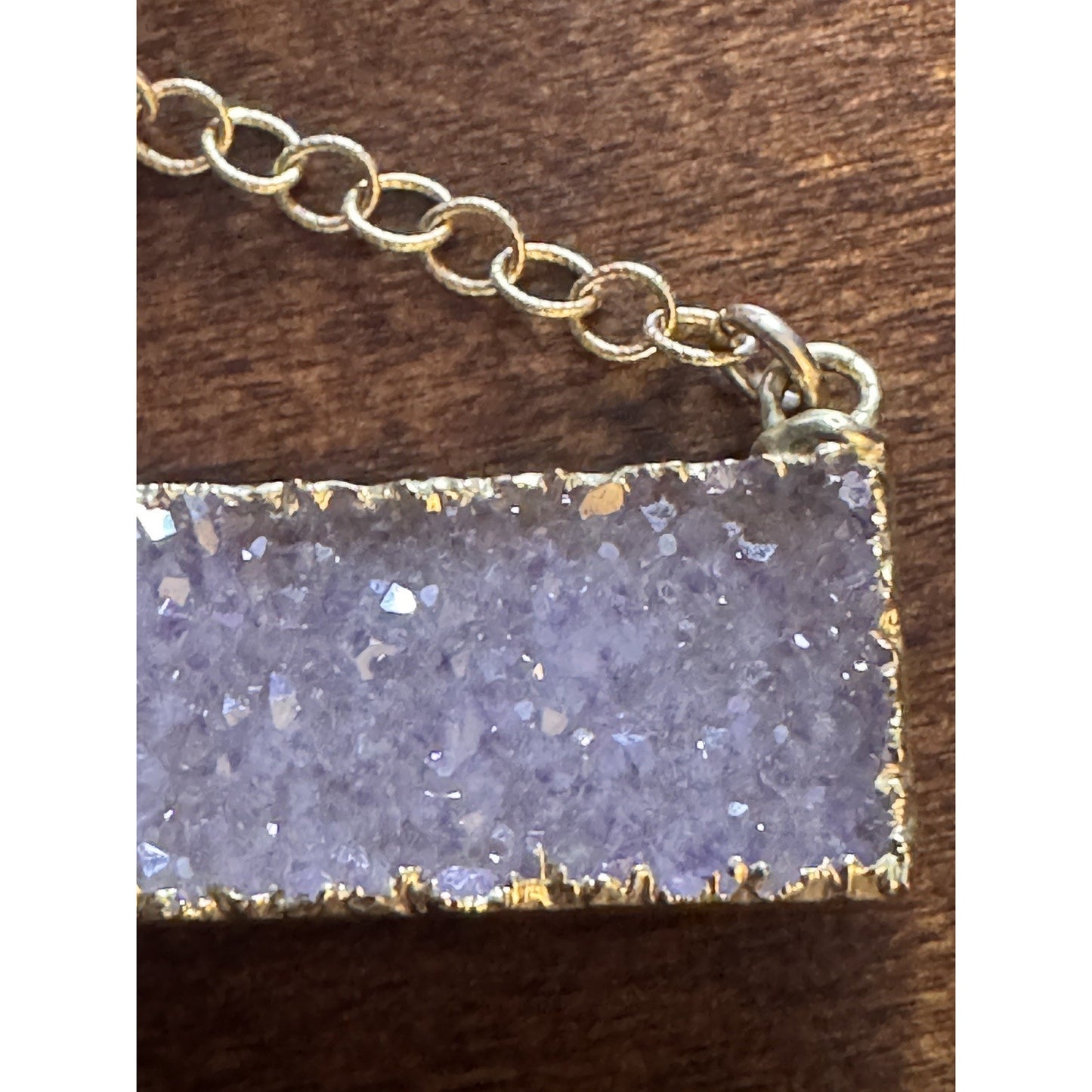 Y2K Kelly Cimber Natural Druzy Lavender Purple Bar Gold Plated Necklace 16-18”